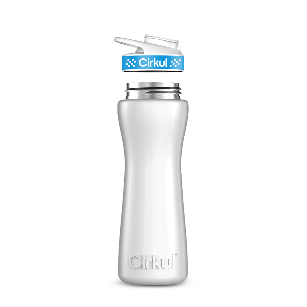 22oz. White Stainless Steel Bottle with Blue Comfort Grip Lid Q9