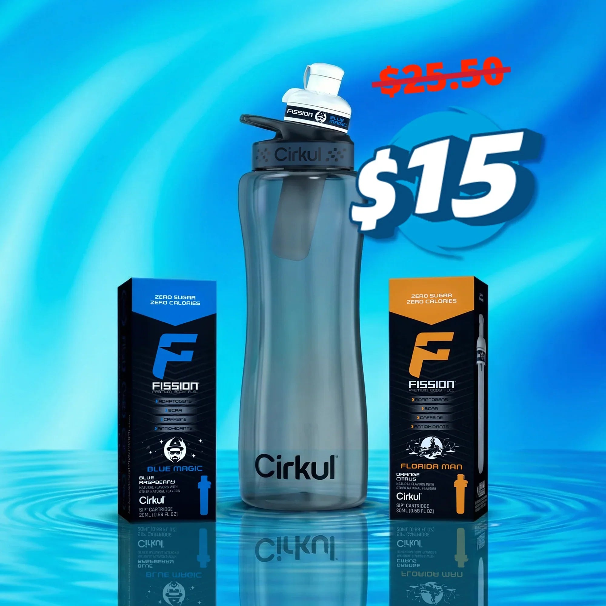 32oz. Black Tint Plastic Bottle & Two Fission® Sip® Cartridges R8